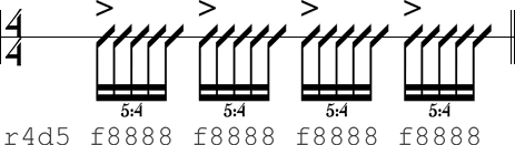 A quarter note is subdivided into five equal parts.